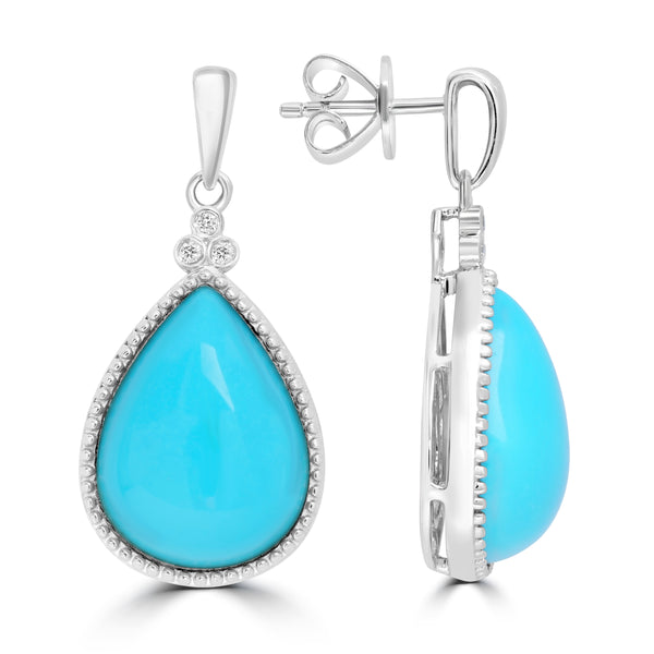 13.96ct Turquoise Earrings with 0.048tct Diamond set in 14K White Gold