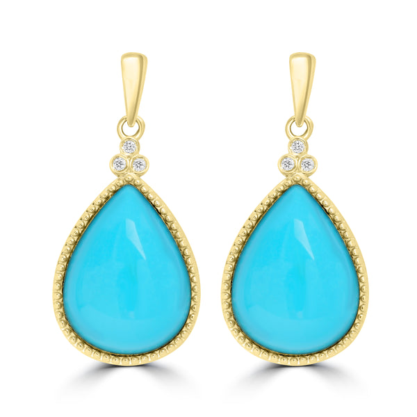 14.64ct Turquoise Earrings with 0.046tct Diamond set in 14K Yellow Gold