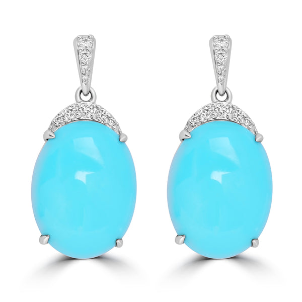 10.73ct Turquoise Earrings with 0.212tct Diamond set in 14K White Gold