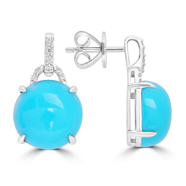 12.03ct Turquoise Earrings with 0.119tct Diamond set in 14K White Gold