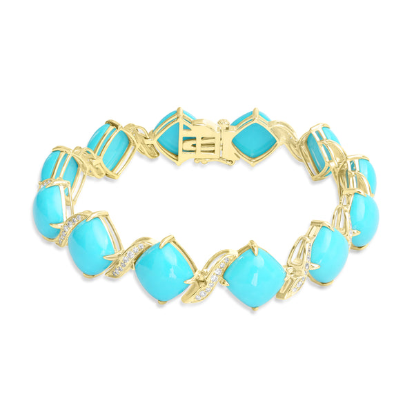 43.52ct Turquoise Bracelets with 0.603tct Diamond set in 14K Yellow Gold