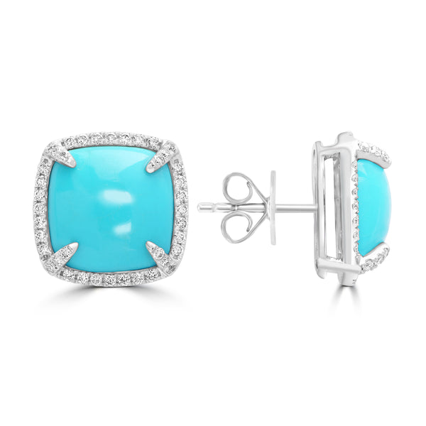 5.85ct Turquoise Earrings with 0.305tct Diamond set in 14K White Gold