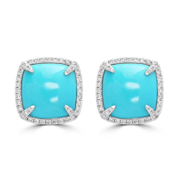 5.85ct Turquoise Earrings with 0.305tct Diamond set in 14K White Gold