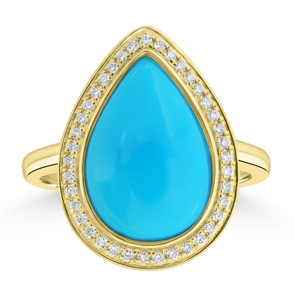 4.81ct Turquoise Rings with 0.173tct Diamond set in 14K Yellow Gold