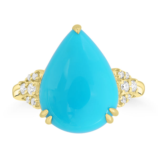 6.51ct Turquoise Rings with 0.14tct Diamond set in 14K Yellow Gold