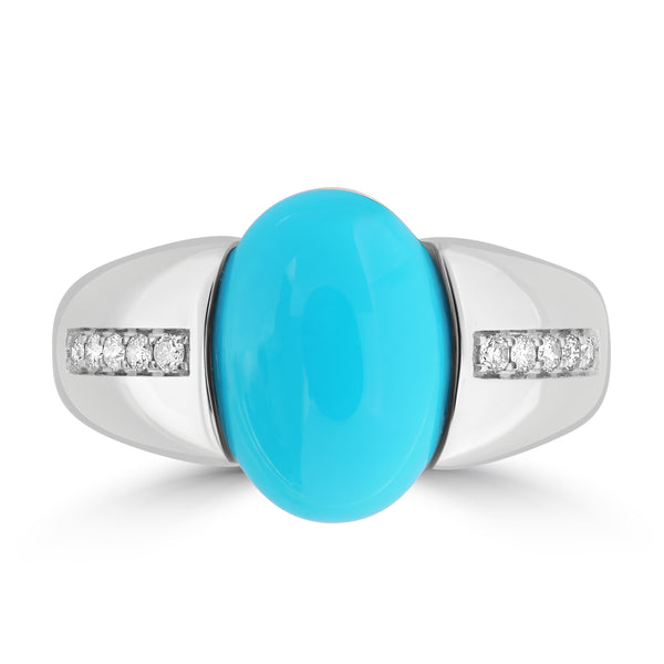 3.96ct Turquoise Rings with 0.143tct Diamond set in 14K White Gold