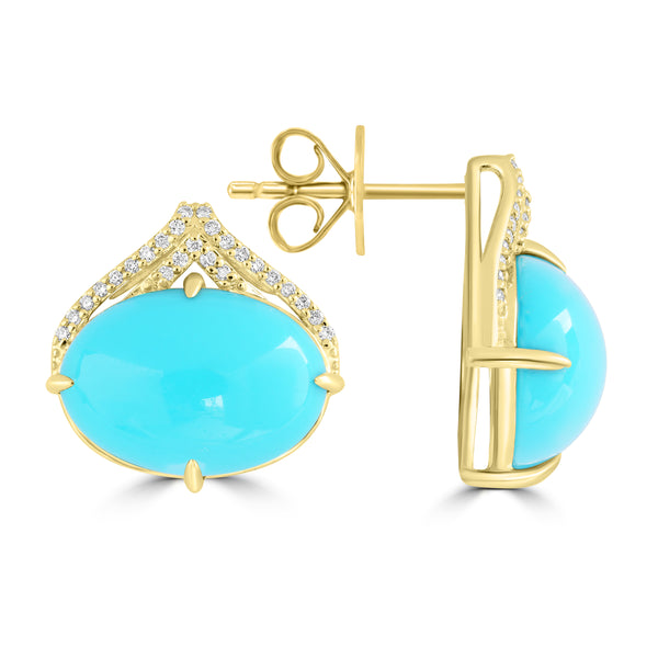 8.77ct Turquoise Earrings with 0.13tct Diamond set in 14K Yellow Gold