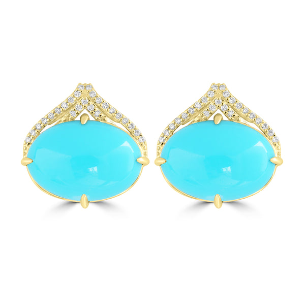 8.77ct Turquoise Earrings with 0.13tct Diamond set in 14K Yellow Gold