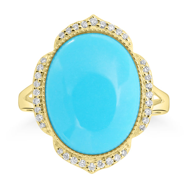 4.55ct Turquoise Rings with 0.137tct Diamond set in 14K Yellow Gold