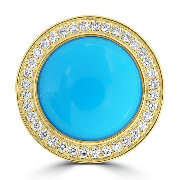 4.94ct Turquoise Rings with 0.27tct Diamond set in 14K Yellow Gold