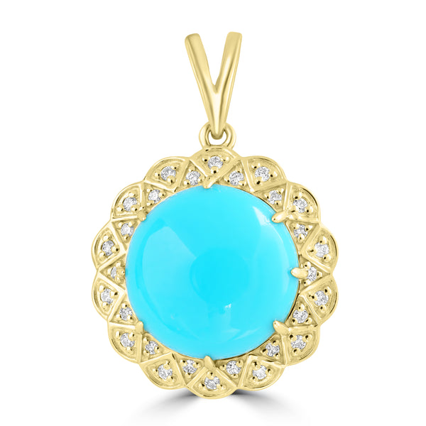 4.74ct Turquoise Pendants with 0.14tct Diamond set in 14K Yellow Gold