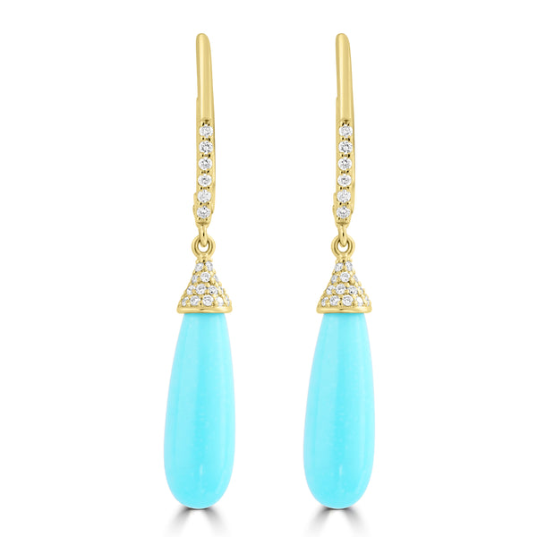 5.87ct Turquoise Earrings with 0.122tct Diamond set in 14K Yellow Gold