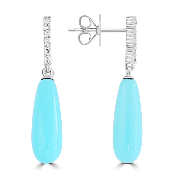 5.99ct Turquoise Earrings with 0.095tct Diamond set in 14K White Gold