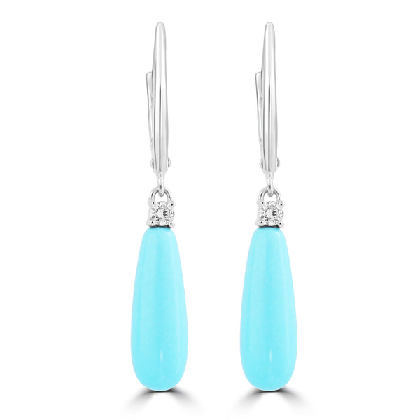 6.2ct Turquoise Earrings with 0.093tct Diamond set in 14K White Gold