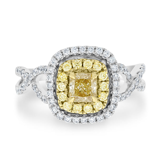 0.41ct Yellow Diamond Rings with 0.9tct Diamond set in 18KW & 22KY -