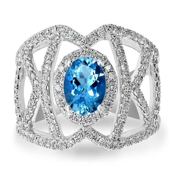 1.01ct Aquamarine Ring with 0.95tct Diamonds set in 14K White Gold