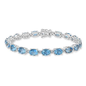 AAA Aquamarine Cabochon Chain Bracelet with Diamond Accent in 14k Gold
