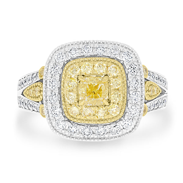 0.4ct Yellow Diamond Rings with 0.78tct Diamond set in 14K Two Tone Gold