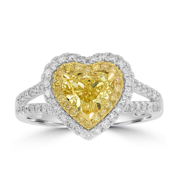 1.17ct Yellow Diamond Rings with 0.51tct Multi set in 18K Two Tone Gold