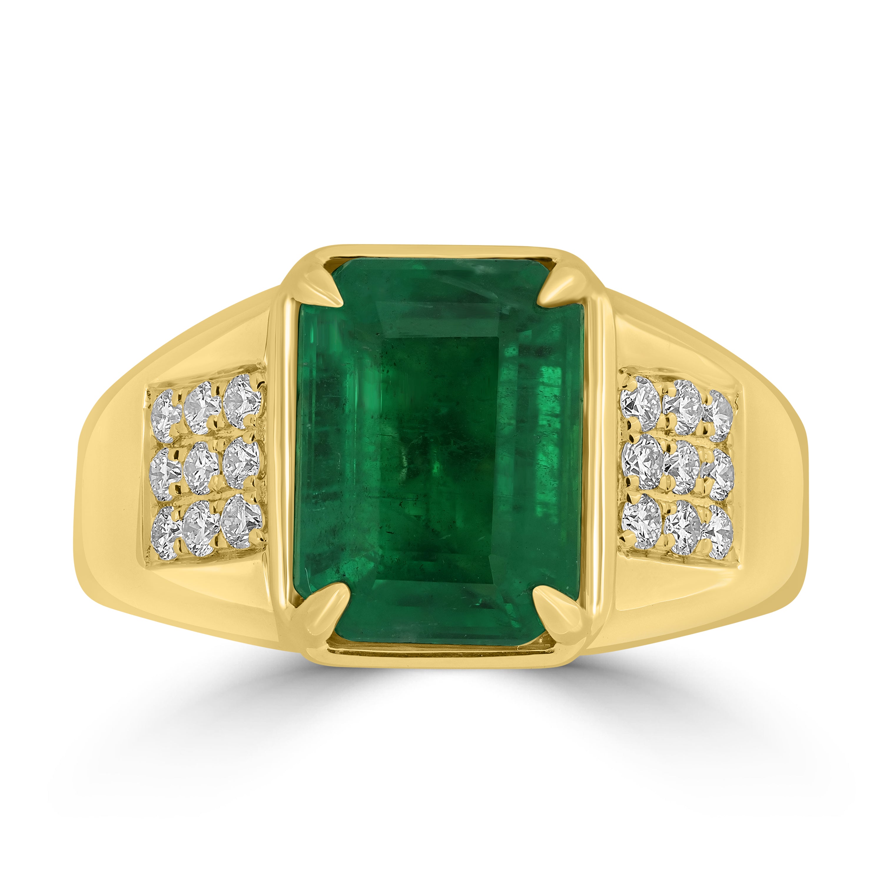 Natural Emerald Diamond ring, 14k Yellow gold engagement ring,wedinng  band,stack matching band,anniversary ring,princess cut emerald ring